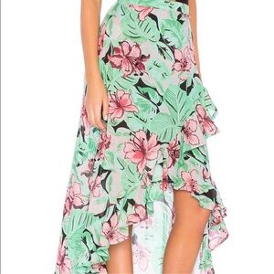 Cleobella Tropical Floral Ruffle high low Wrap Skirt Size M